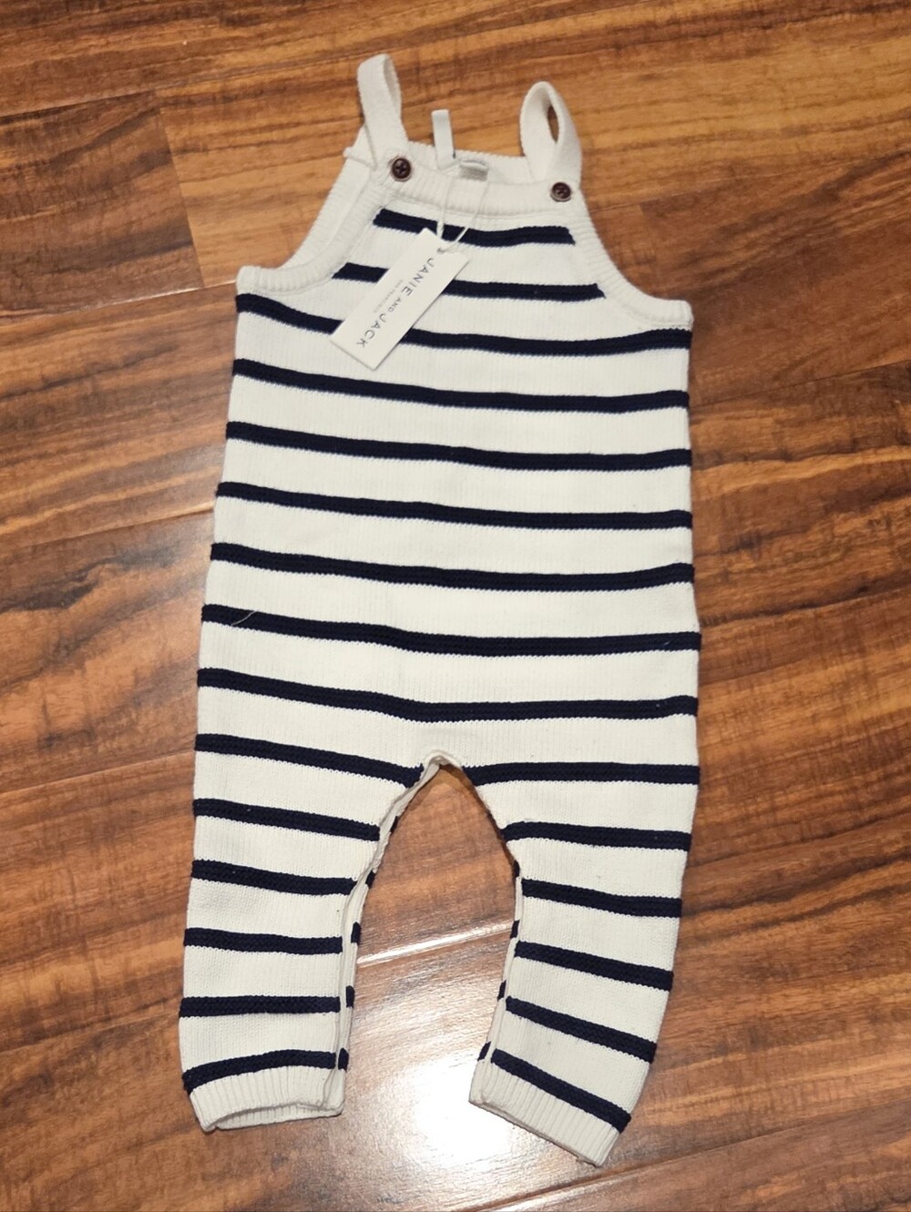 Janie and Jack 6-12 Months Navy & White Striped Knit Overalls